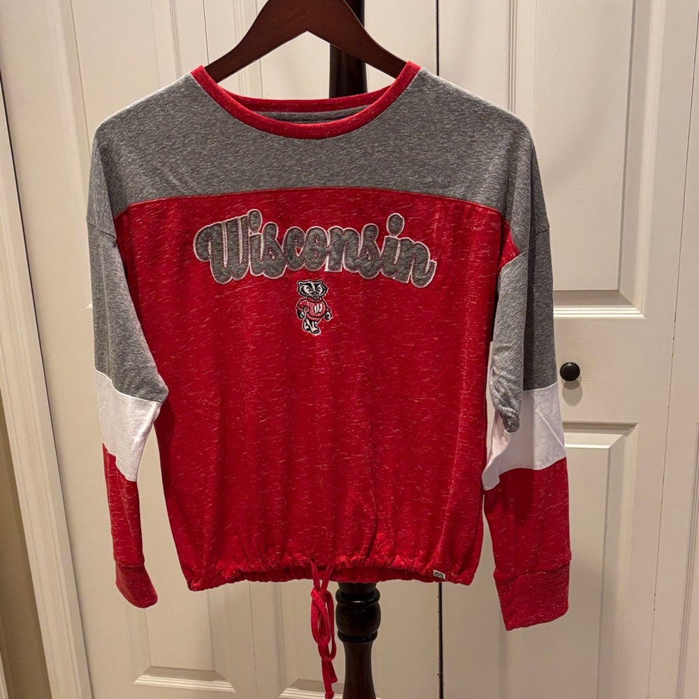 Wisconsin Women's Long Sleeve Tee - Red and Gray